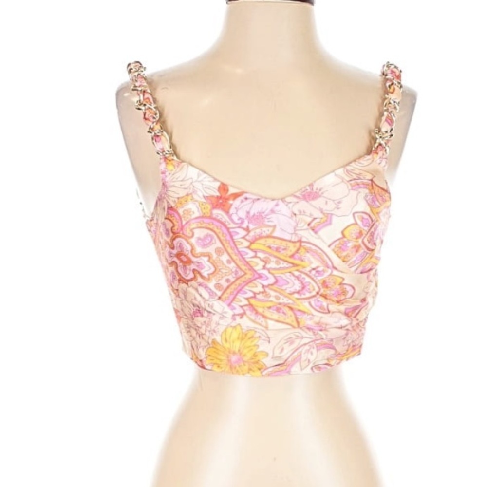 Zara Sasha Floral Smocked Crop Top Pink Orange Boho Festival Bralette Women’s XS - Picture 5 of 5
